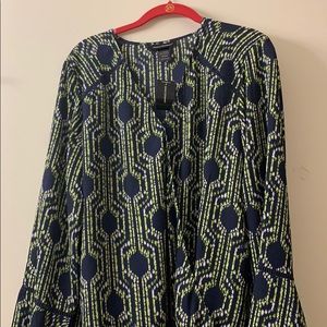 Ashley Stewart blouse green white and blue